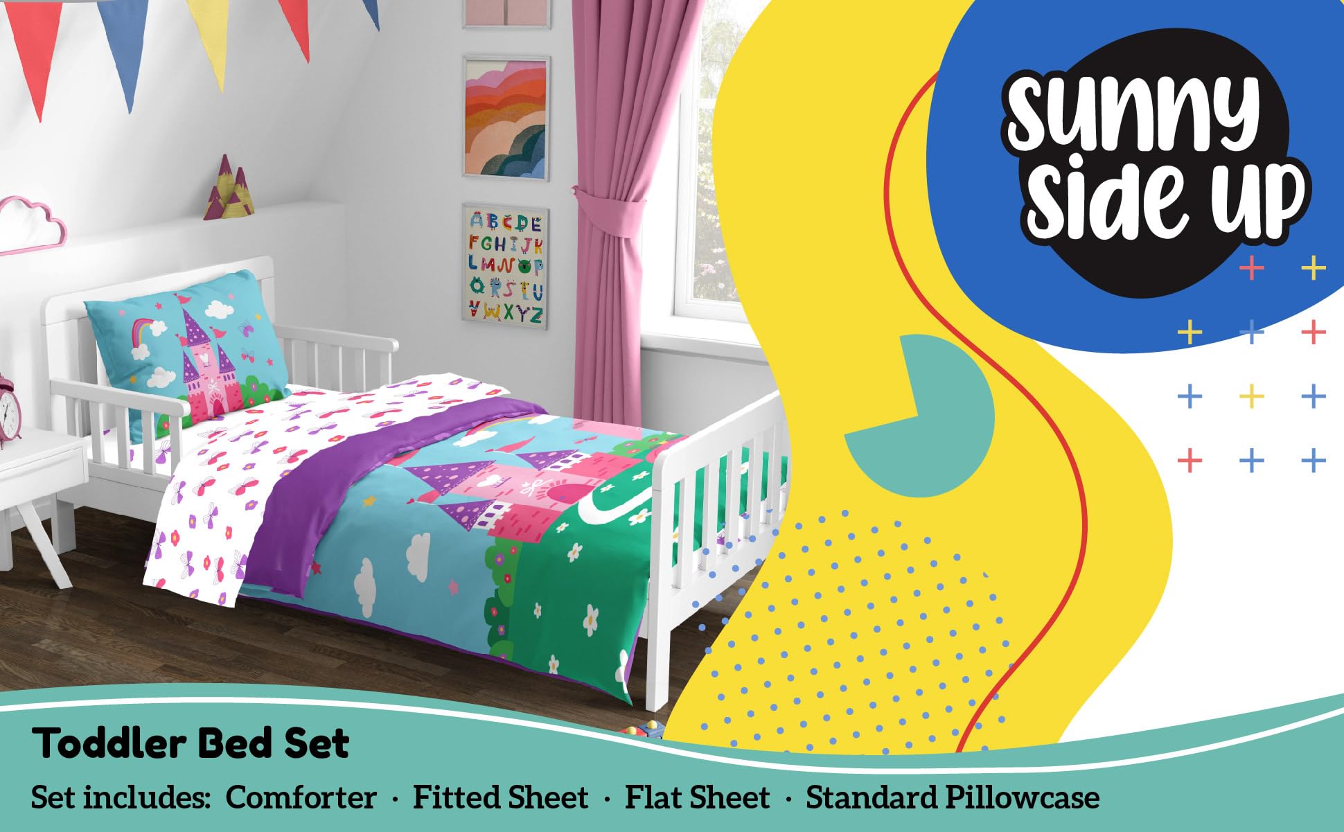 Sunny Side Up fitted sheet 28x52 features bright colors for year-round comfort.