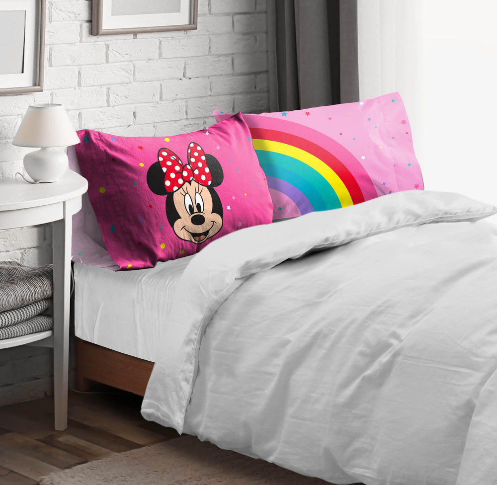 Sunny Side Up pink pillowcase in frame supports easy room refreshes