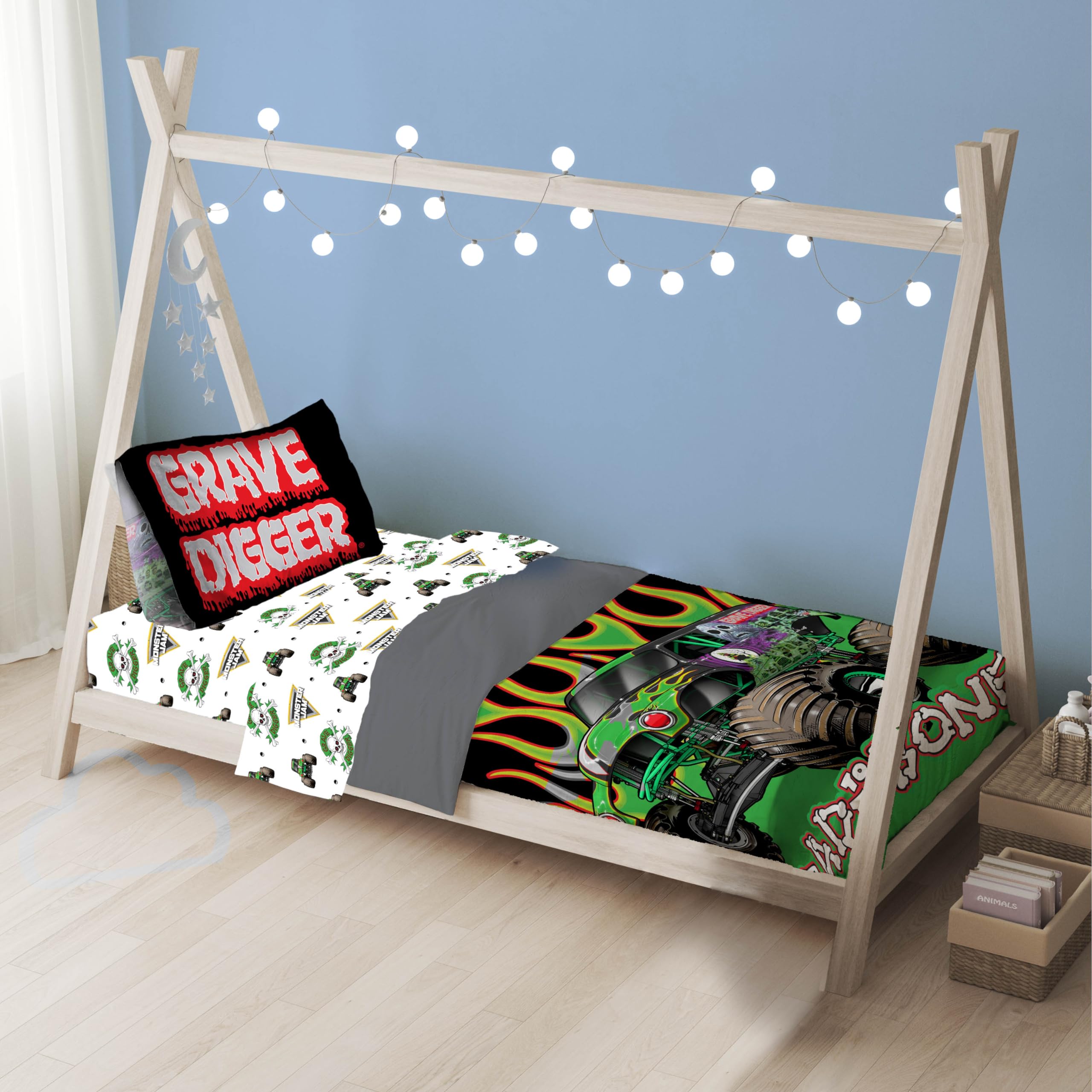 Sunny Side Up Monster Jam bedroom setup showcasing colorful kid-friendly decor