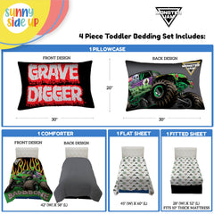 Sunny Side Up Monster Jam sheets front view highlighting kid-friendly bedding