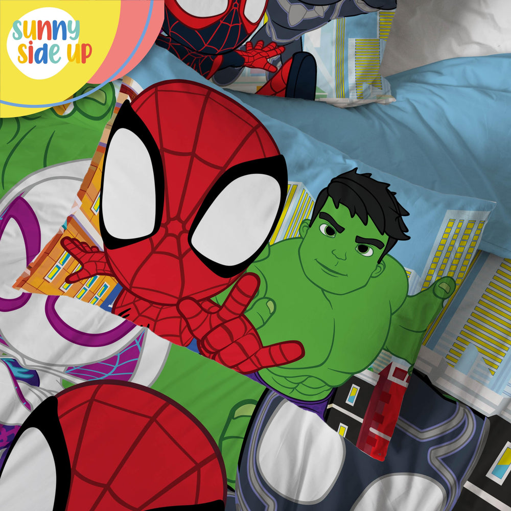 Sunny Side Up Spidey design image uses bold colors to brighten bedtime.