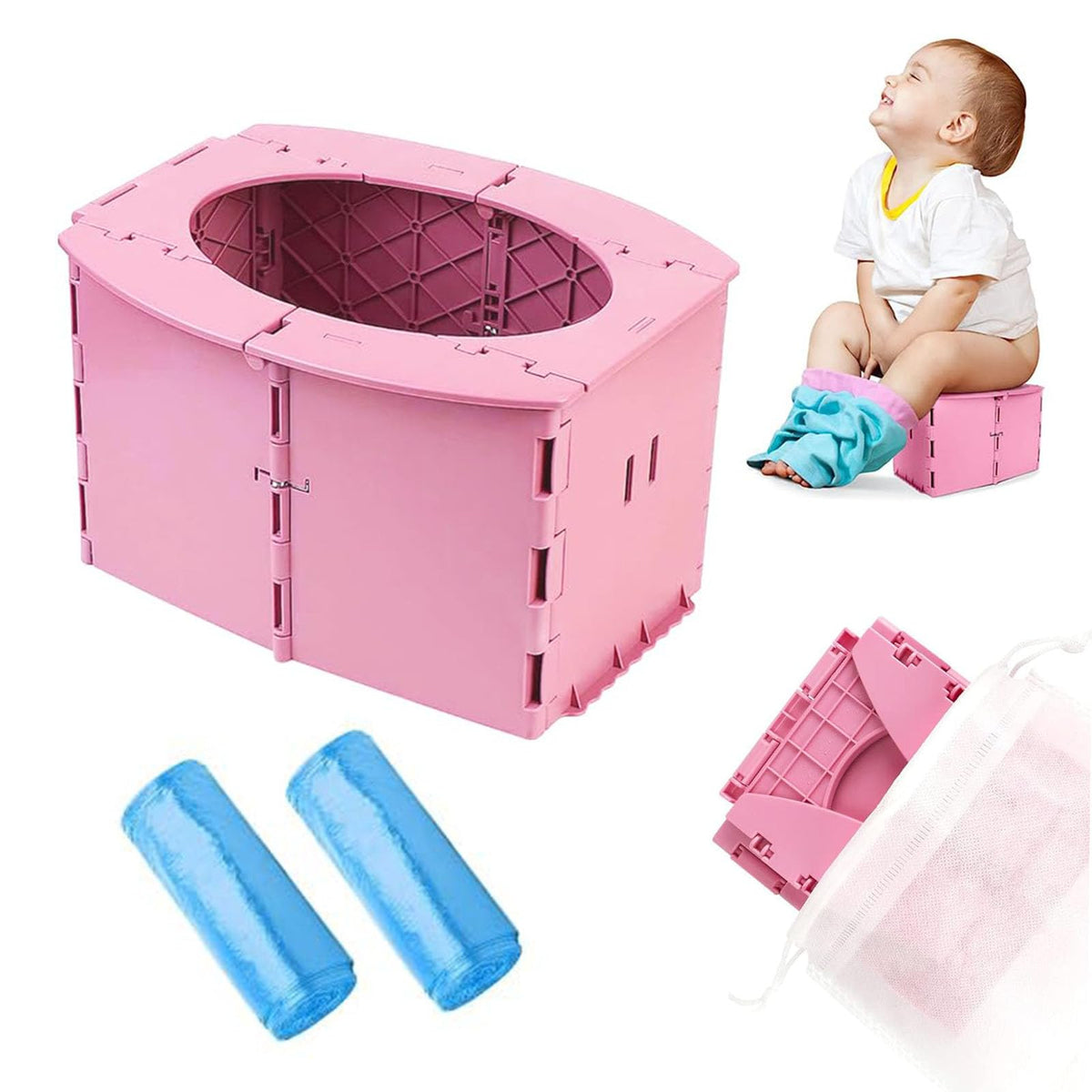 SunnySmile Travel Potty folded compactly for easy bag storage and portability.