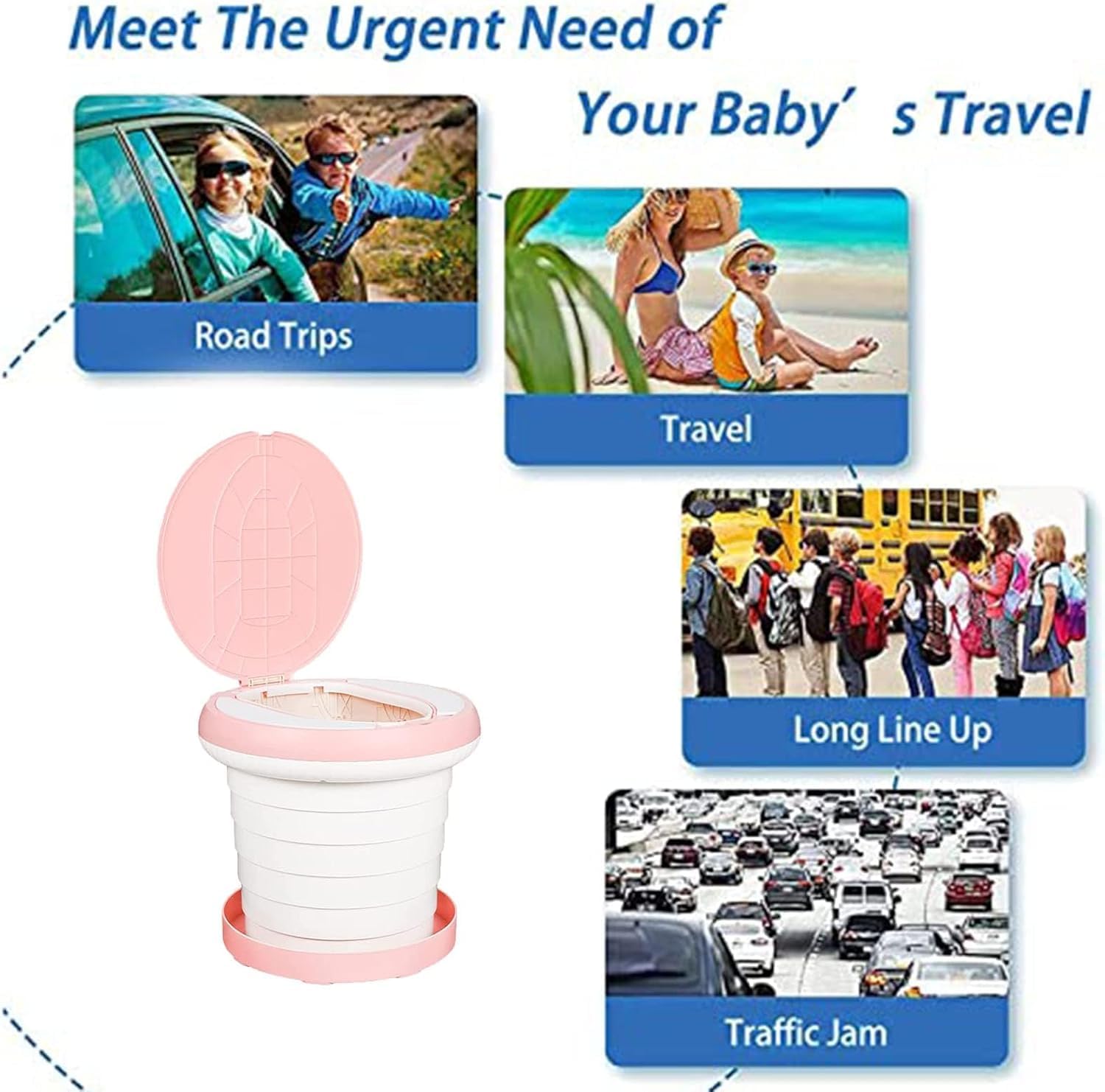 SunnySmile Travel Potty pink seat design for easy sitting and quick cleaning