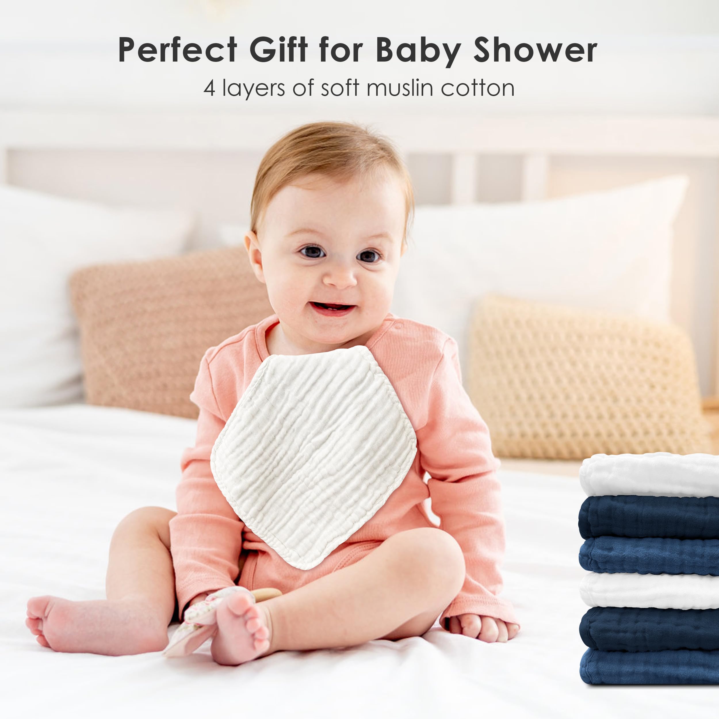 Sunny zzzZZ 12x12 inch washcloths in white and navy ideal for full-body bath time.
