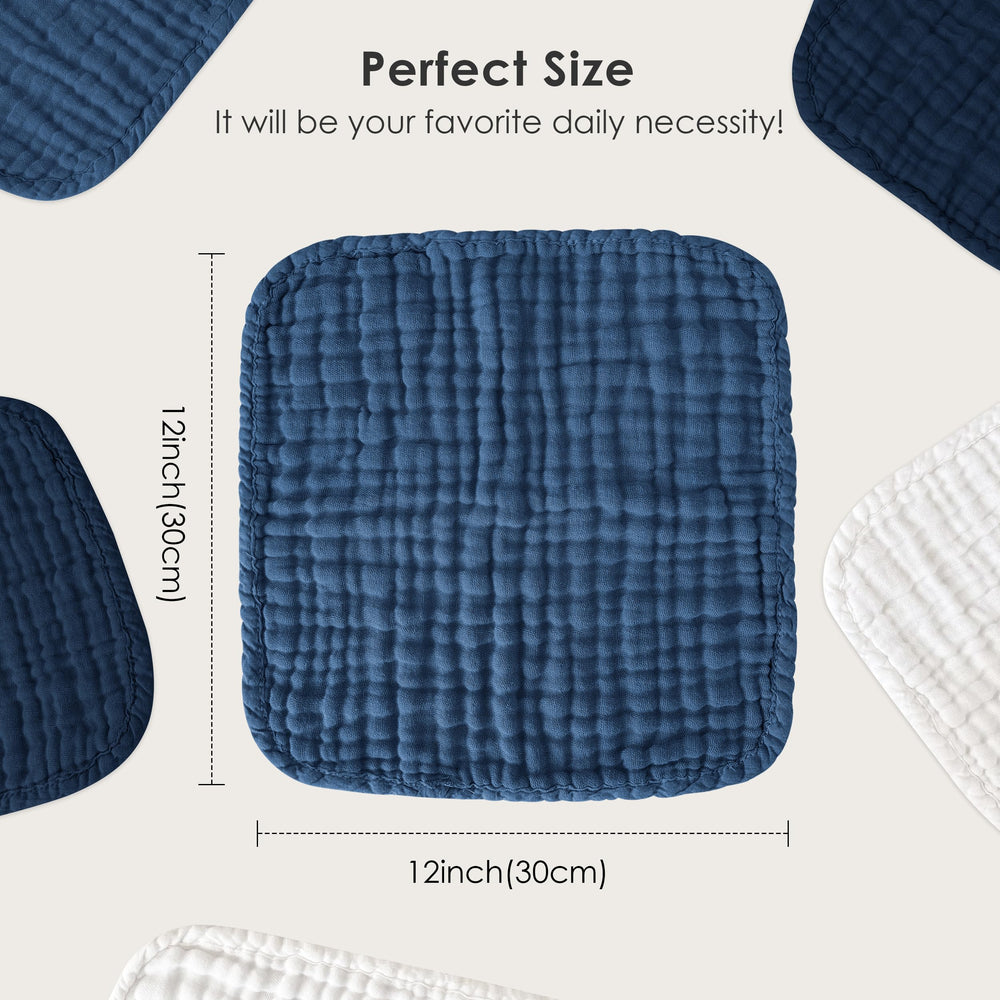 Sunny zzzZZ muslin washcloths color series display deep navy and white for coordinated bath time.