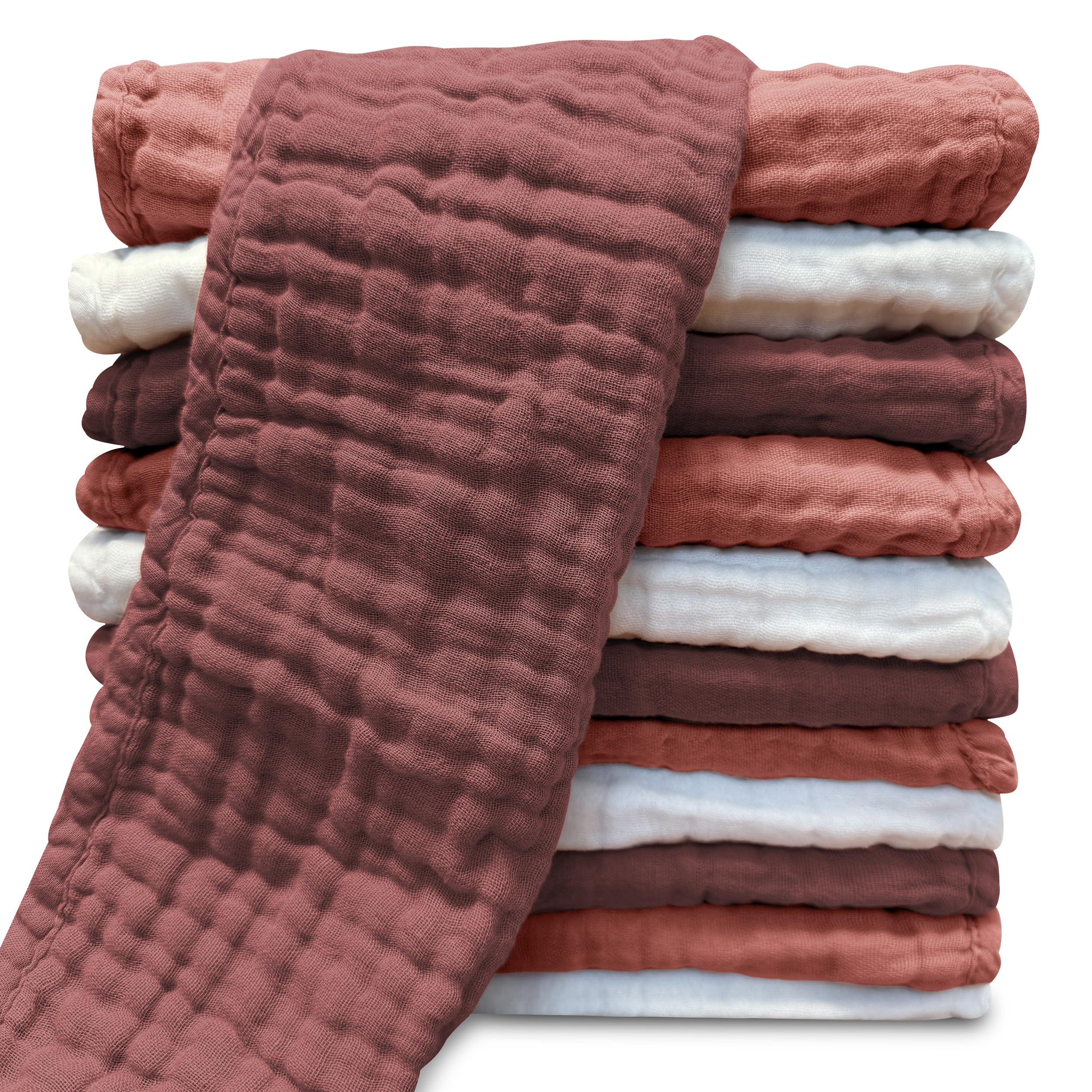 Sunny zzzZZ burp cloths 12-pack folded for quick mess protection and soft skin touch.