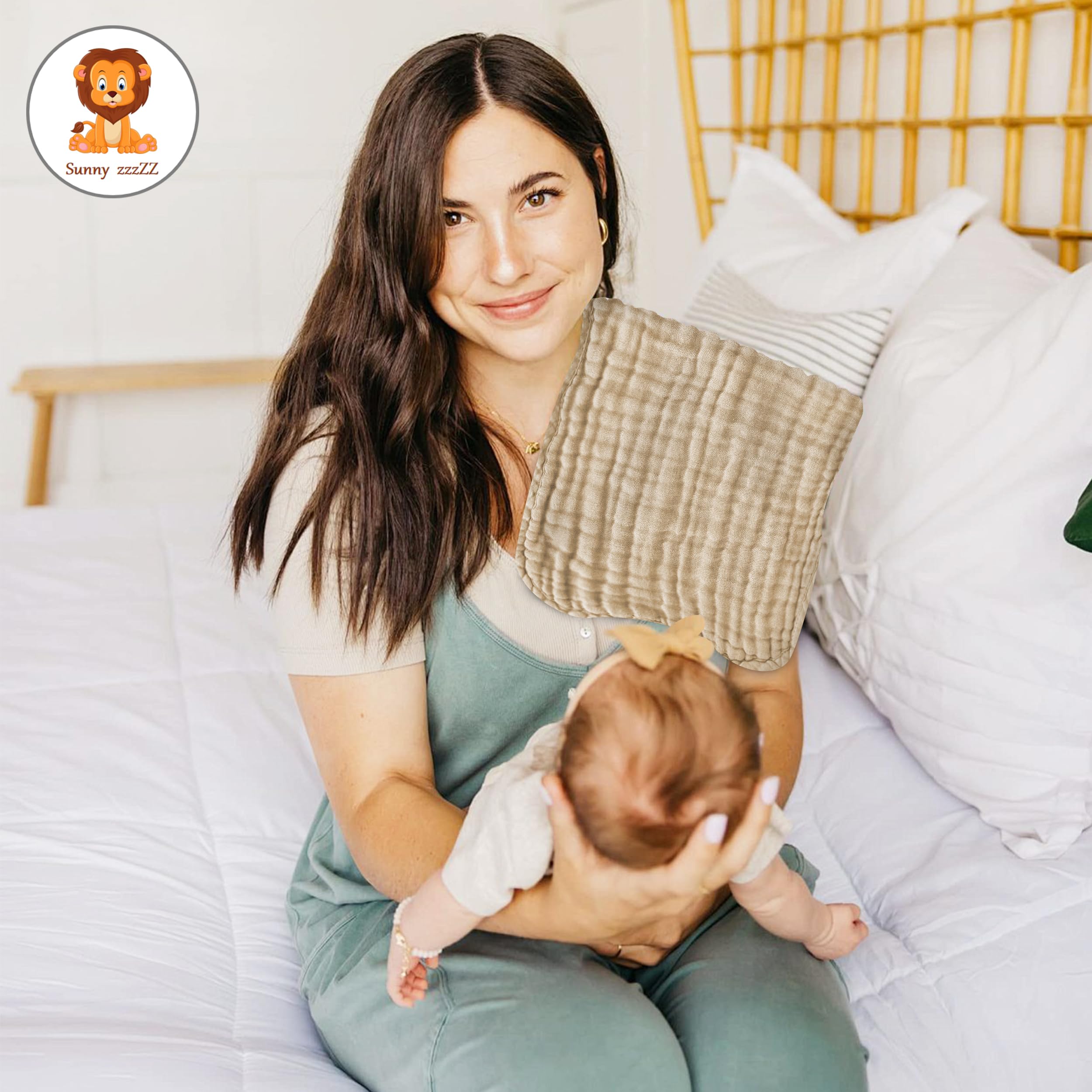 Sunny zzzZZ burp cloths folded for quick grab-and-go accessibility.