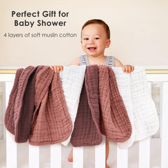 Sunny zzzZZ muslin burp cloths four-layer close-up showing absorbency and gentle touch.