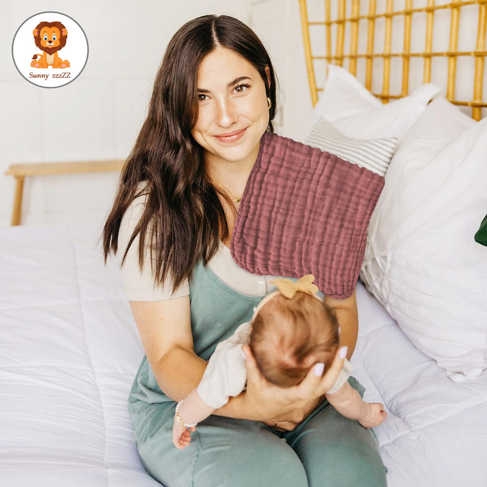 Sunny zzzZZ newborn essentials serving as burp rags, washcloths, towels, and wipes.