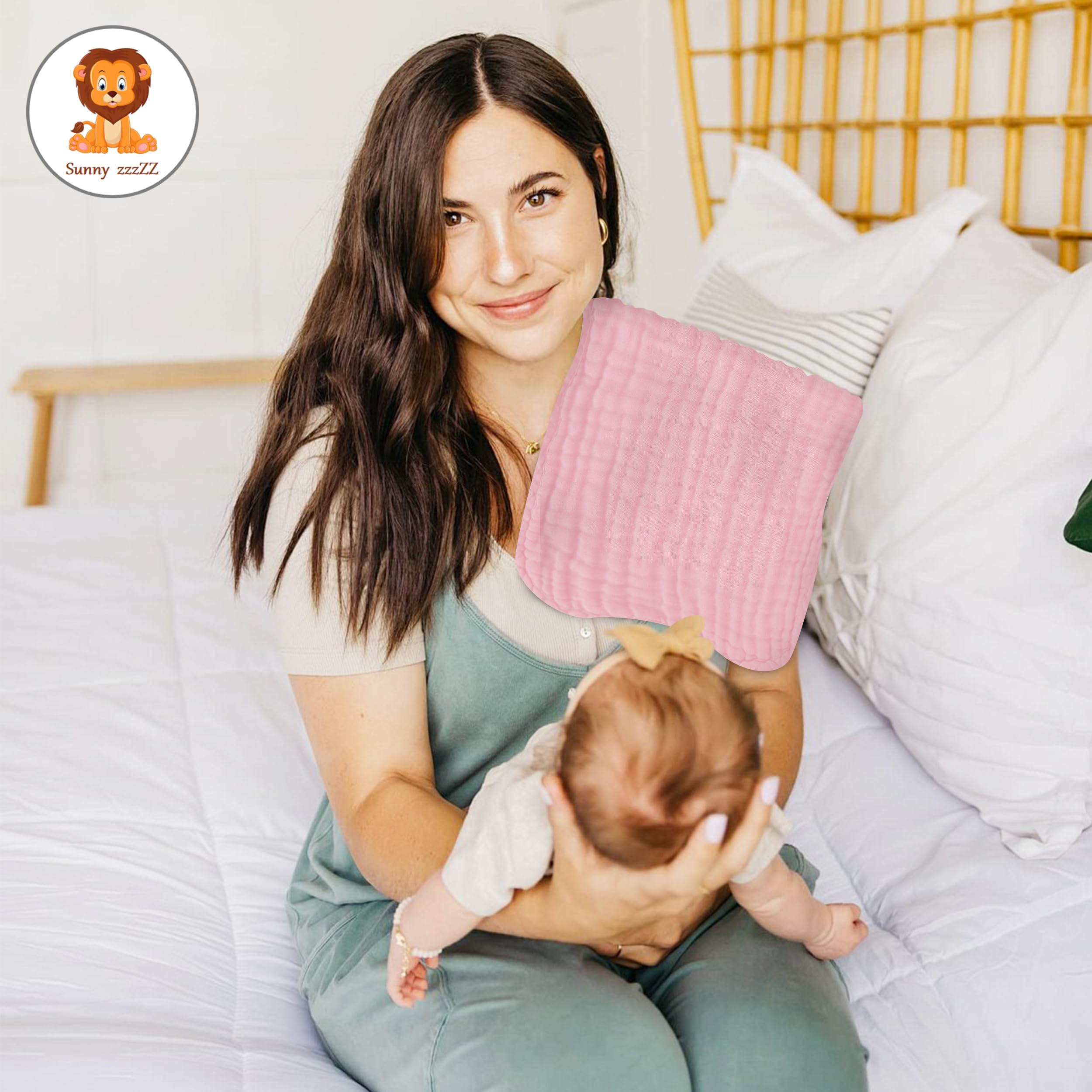 Sunny zzzZZ muslin burp cloths machine washable low heat drying.