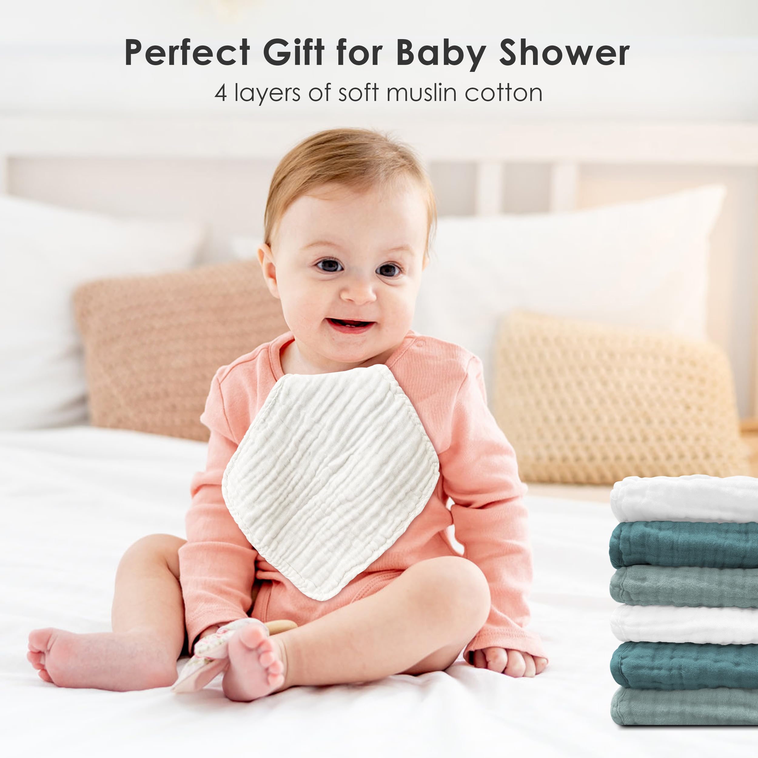Sunny zzzZZ white emerald washcloths ready for baby bath setup and routine.