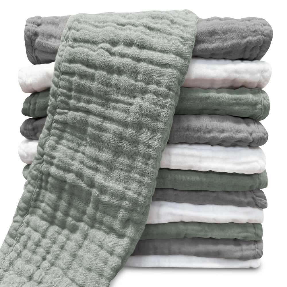 Sunny zzzZZ muslin burp cloth in white, folded for quick protection.
