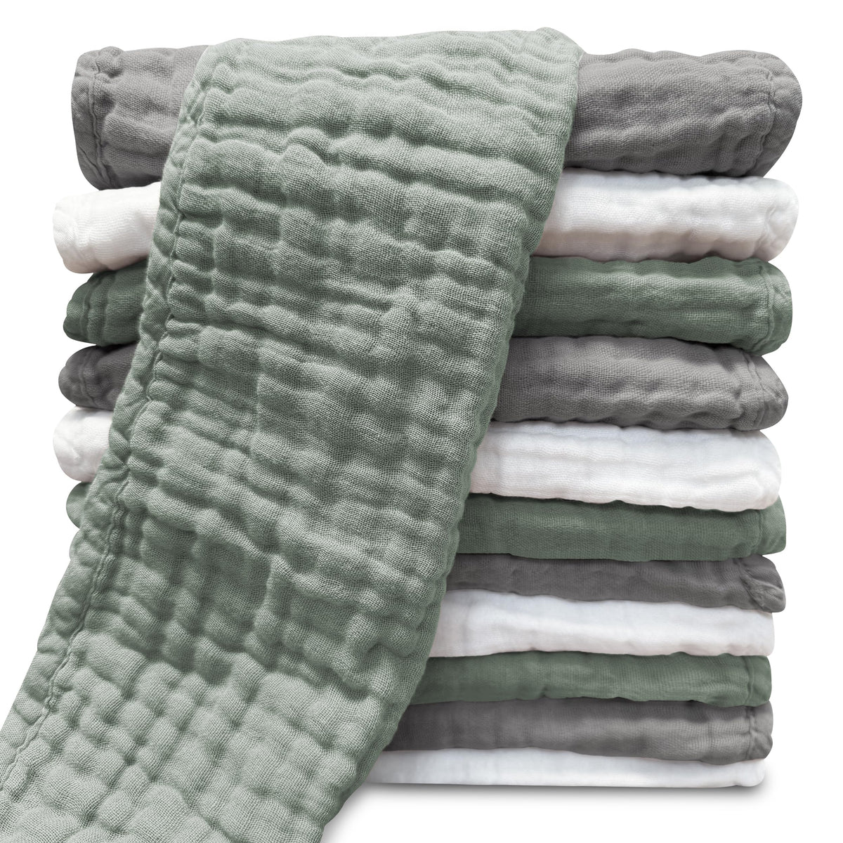 Sunny zzzZZ muslin burp cloth in white, folded for quick protection.