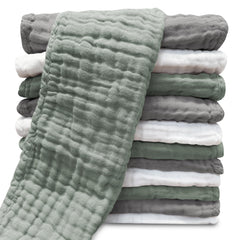 Sunny zzzZZ muslin burp cloth in white, folded for quick protection.