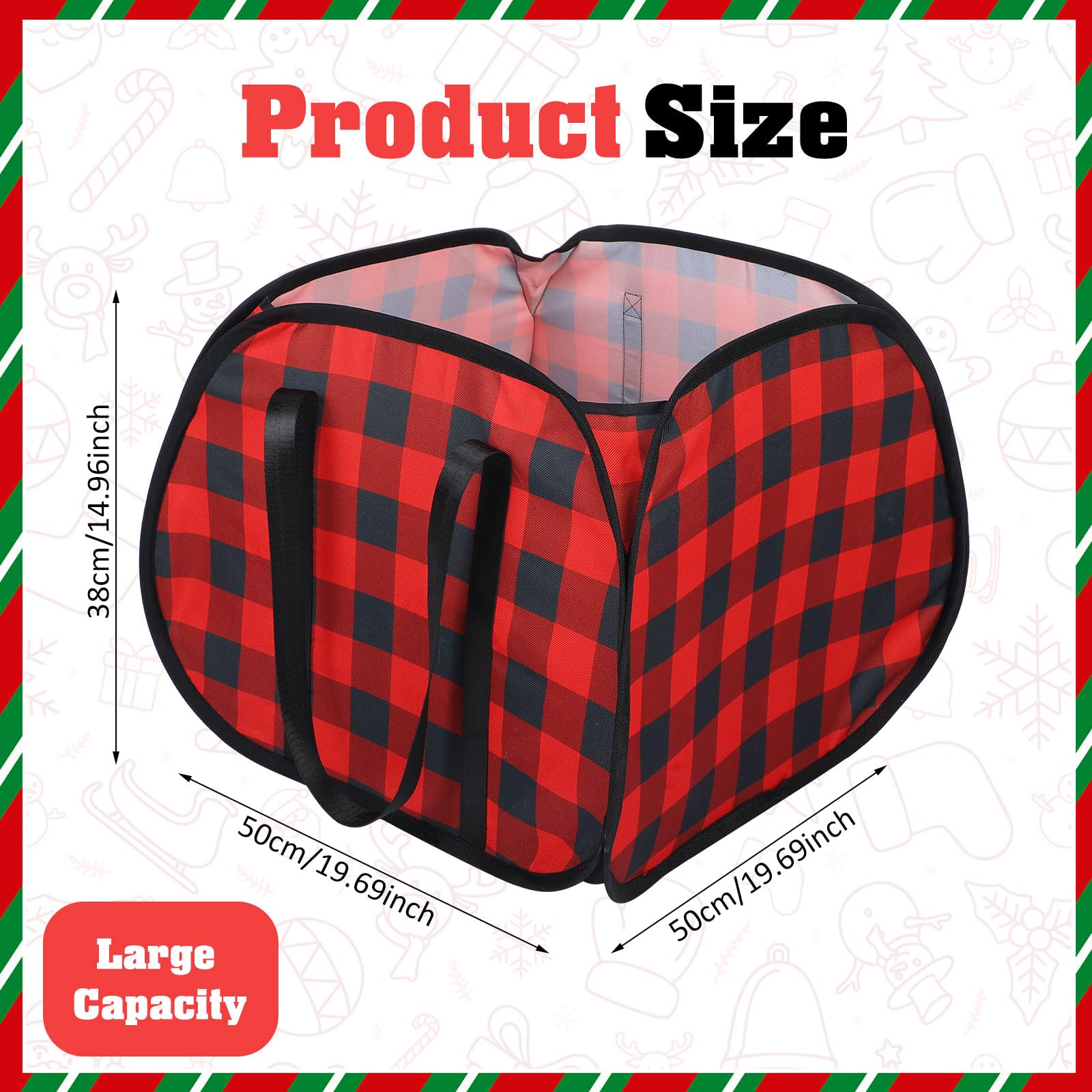 Sunnymove buffalo plaid basket folded side view highlighting space-saving design.