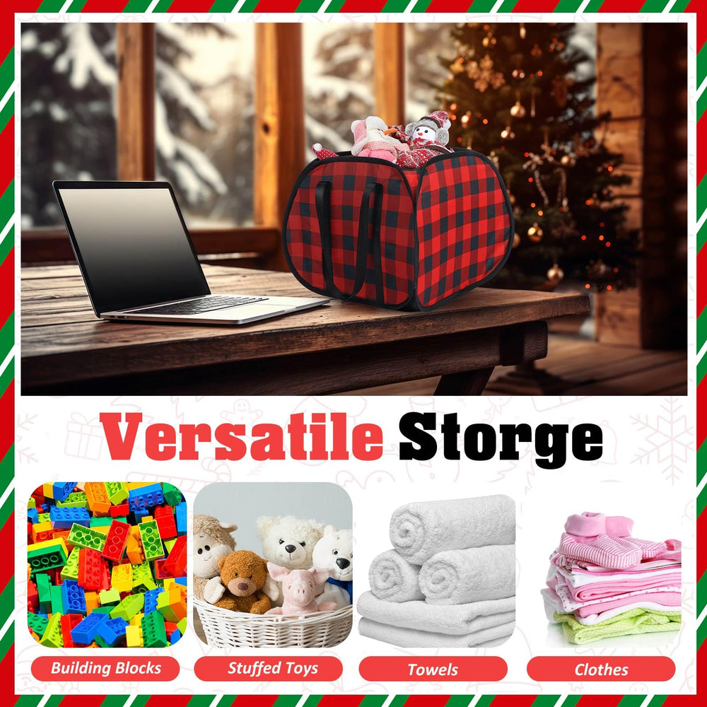 Sunnymove red-black plaid basket styled with Christmas decor as a versatile organizer.