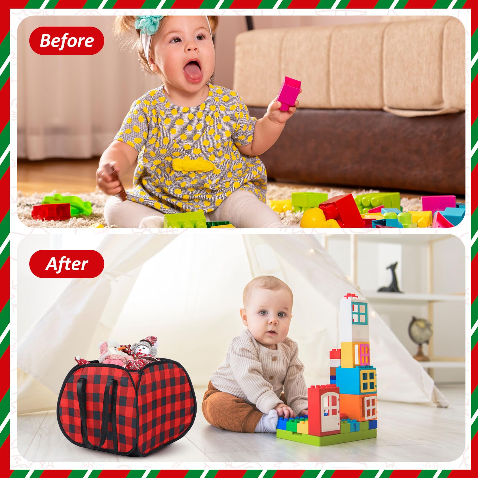 Sunnymove open-top plaid basket showing versatile storage use in a cozy space.