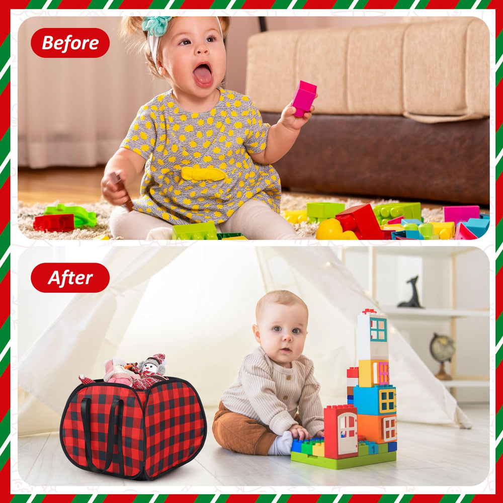 Sunnymove open-top plaid basket showing versatile storage use in a cozy space.