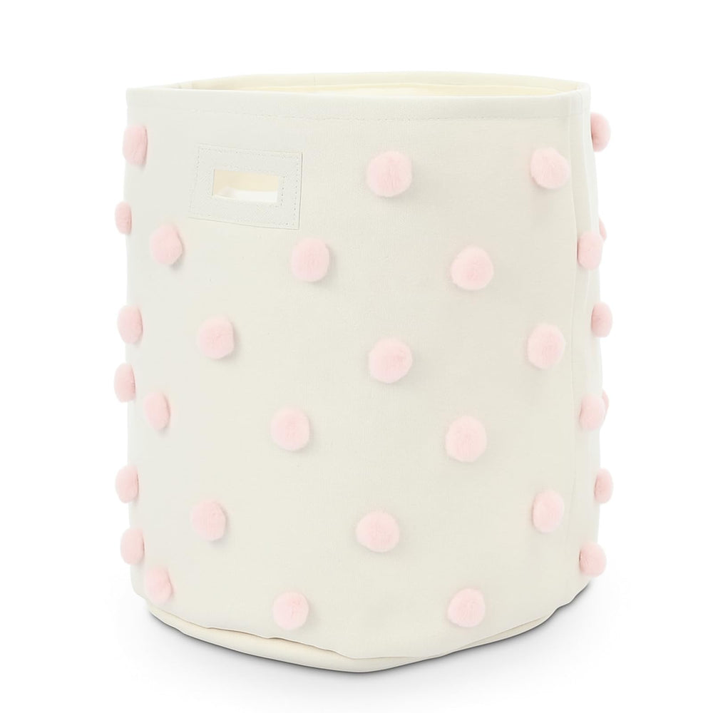 Sunnymove pink pom pom basket bin showing blush color and stylish storage for clothes