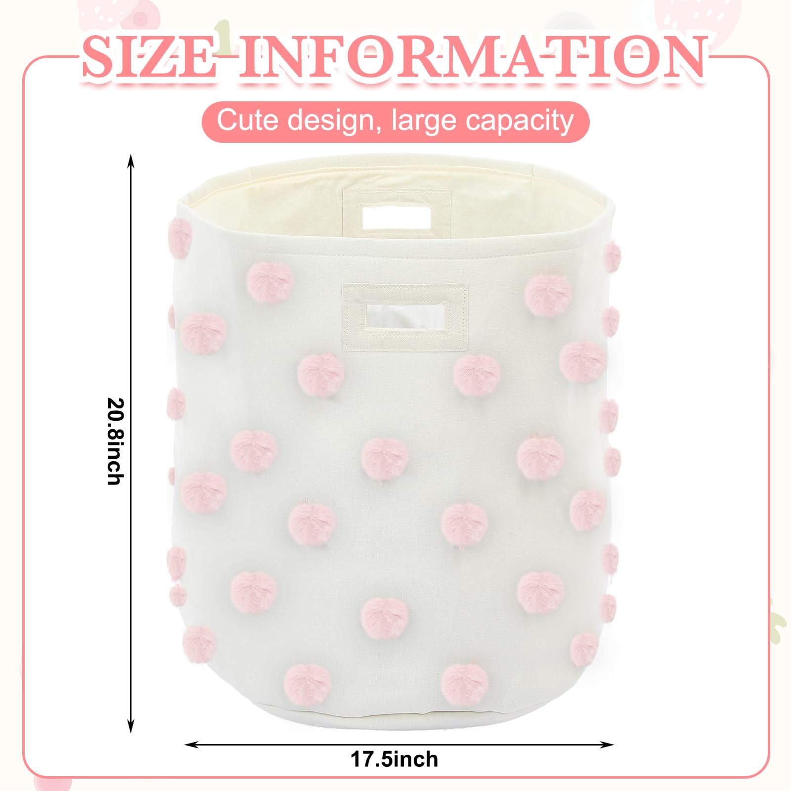 Sunnymove tall pink laundry bin with pom pom accents offering ample interior capacity