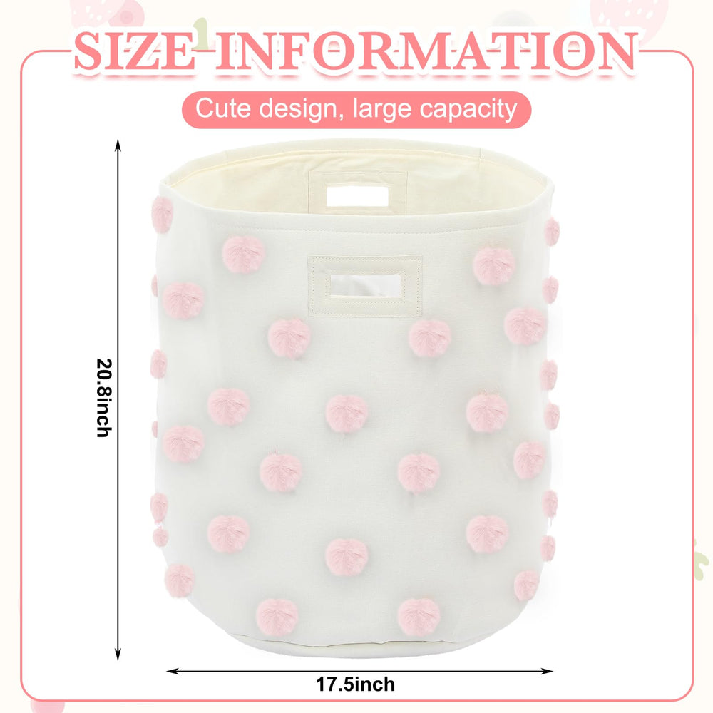 Sunnymove tall pink laundry bin with pom pom accents offering ample interior capacity