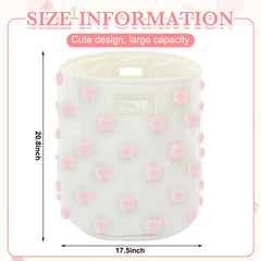 Sunnymove tall pink laundry bin with pom pom accents offering ample interior capacity