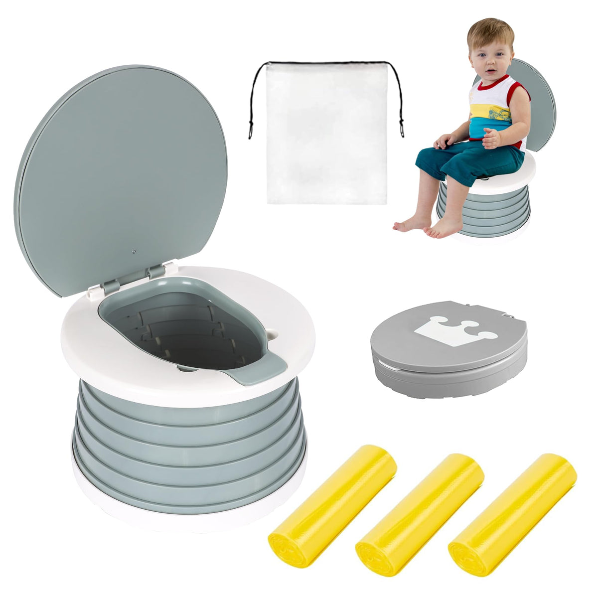 SunnySmile portable potty folded for travel convenience