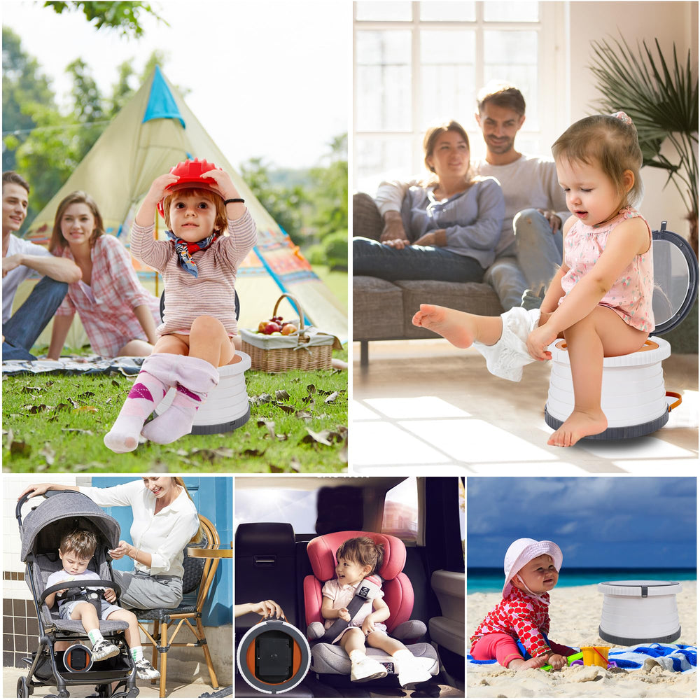 SunnySmile portable potty for indoor and outdoor use during family trips.