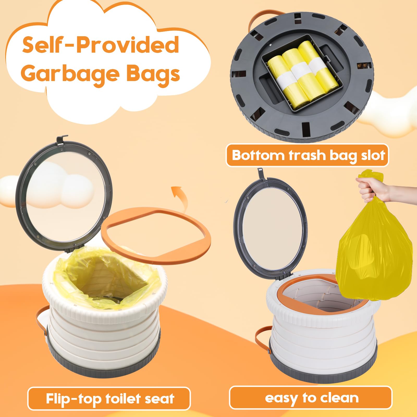 SunnySmile portable potty seat open for quick toddler toilet use during travel.