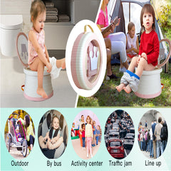 SunnySmile portable potty pink travel-bag-setup shows quick fold-and-go setup for trips.