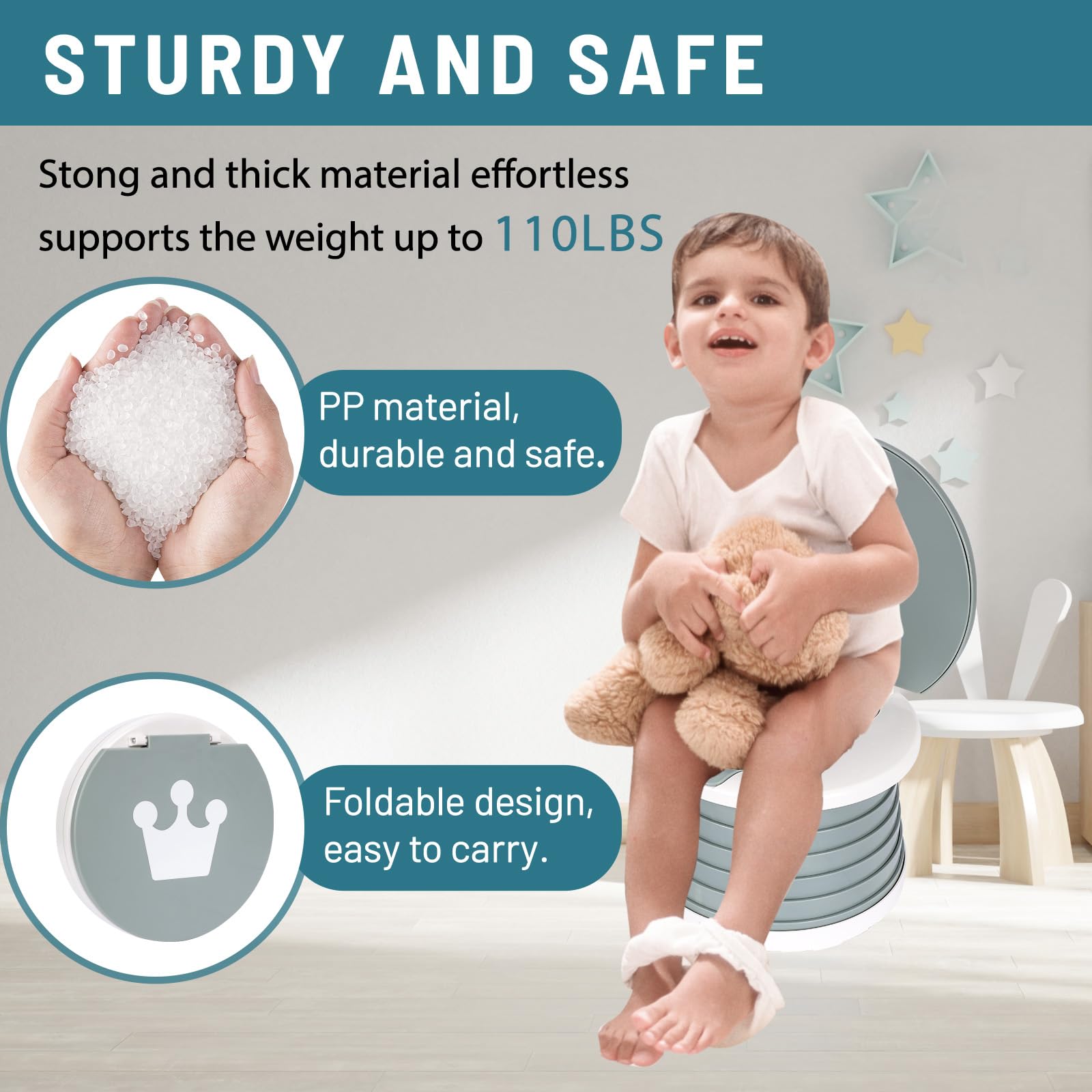 SunnySmile potty seat open showing smooth contours for easy seating