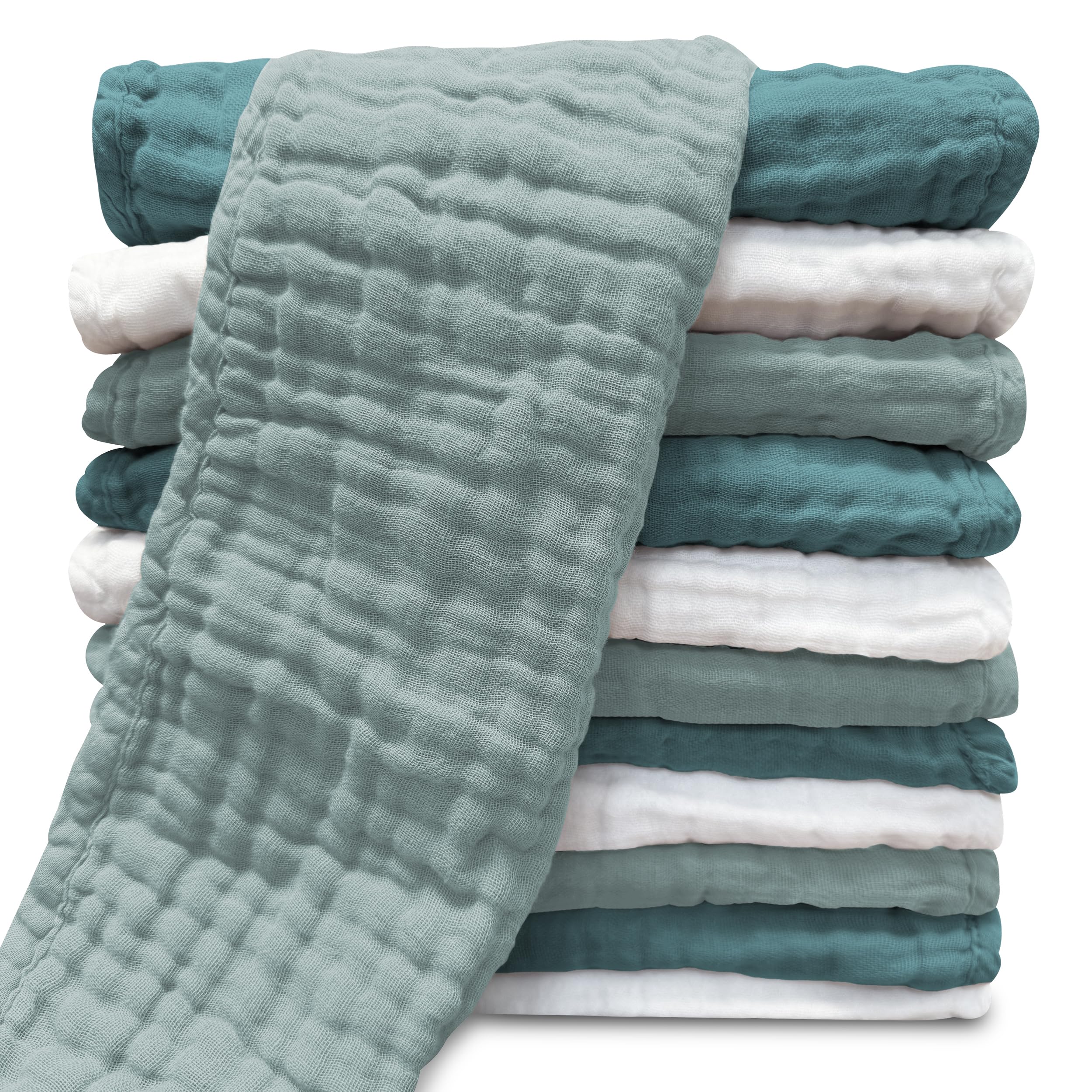 Sunny zzzZZ muslin burp cloths flatlay showing large 20x10 coverage and softness.