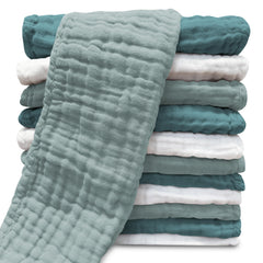 Sunny zzzZZ muslin burp cloths flatlay showing large 20x10 coverage and softness.