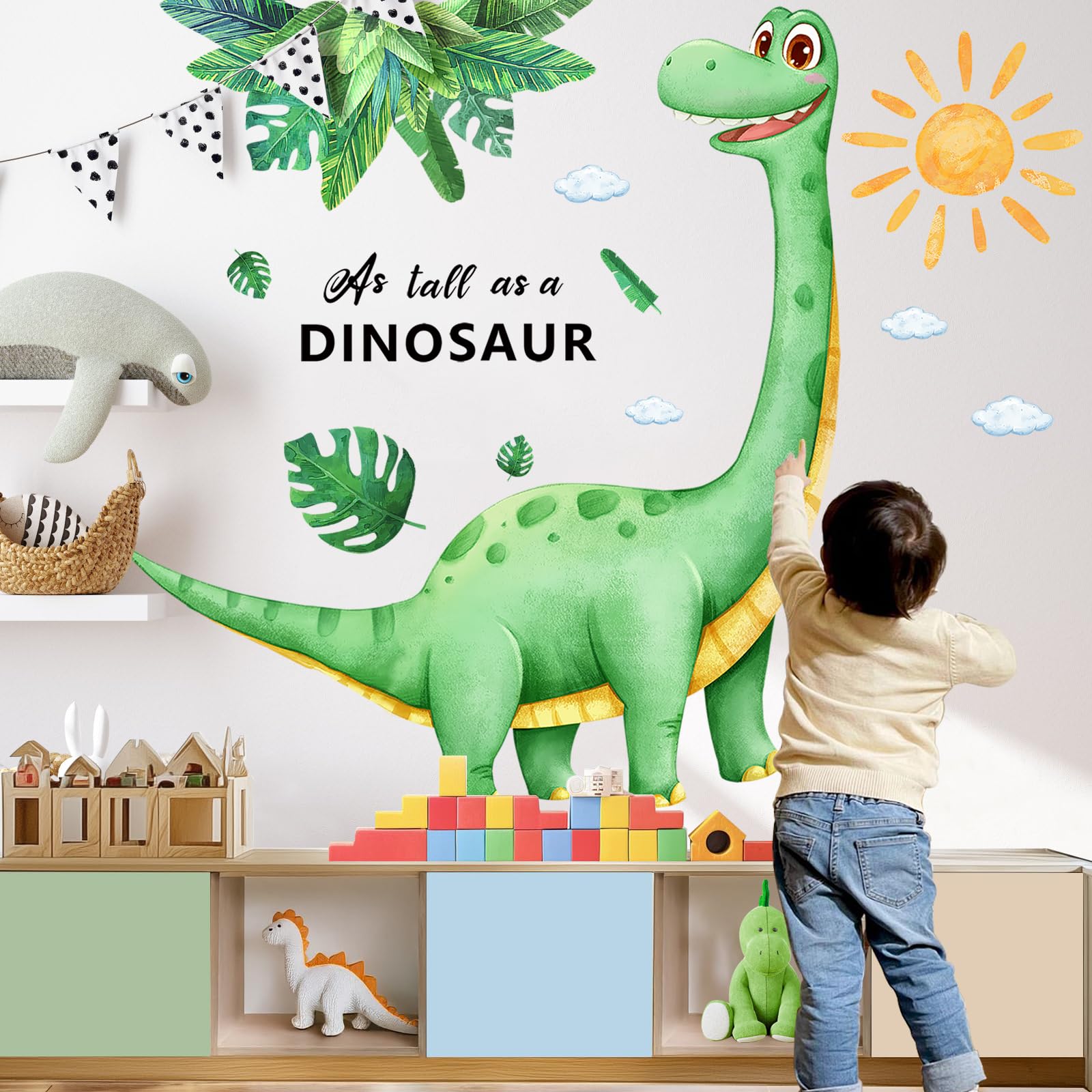 Sunoyar large dinosaur wall decal 3-piece set brightens kid's room with playful mural.