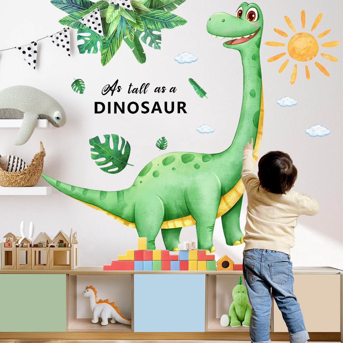 Sunoyar large dinosaur wall decal 3-piece set brightens kid's room with playful mural.