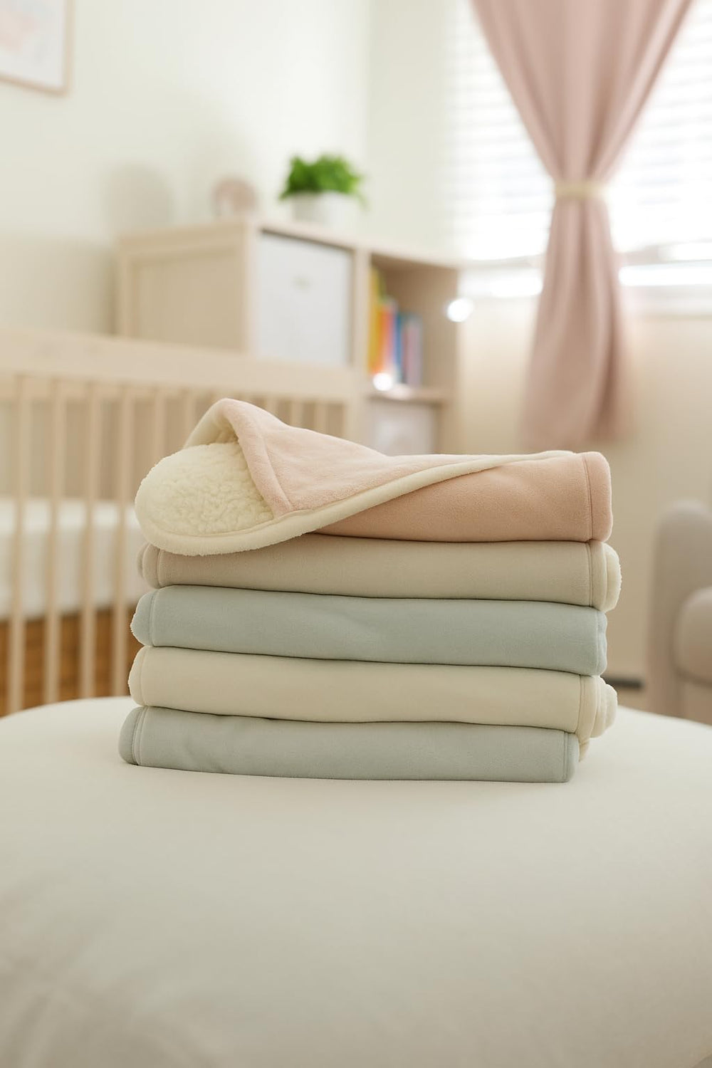 Sunshine & Snuggles ultra plush cloud blue nursery decor-friendly blanket on crib.