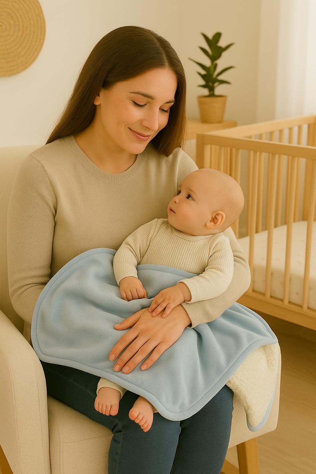 Sunshine & Snuggles ultra plush cloud blue blanket travel-friendly features in stroller moments.