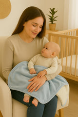 Sunshine & Snuggles ultra plush cloud blue blanket travel-friendly features in stroller moments.