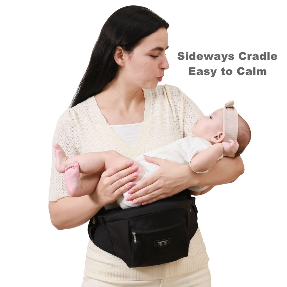 Sunveno seat closeup highlights cushioned surface for baby comfort during rides.
