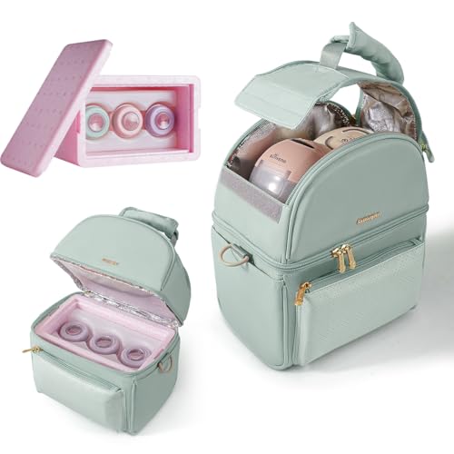 Sunveno breastmilk cooler bag open, dual compartments for easy bottle and pump parts access.