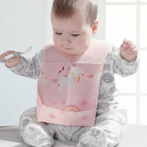 SUNVENO disposable bibs with adhesive strip for quick-on, quick-off mealtime prep.