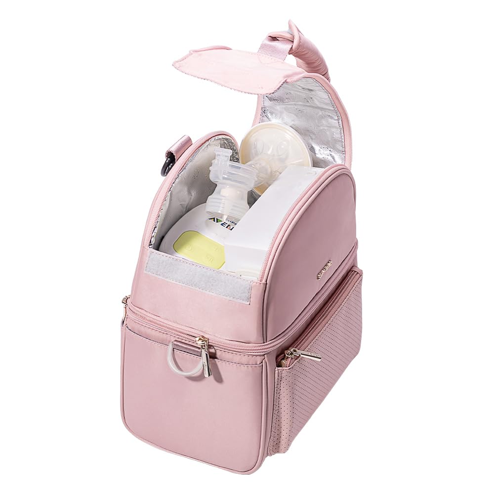 Sunveno double-decker storage separates bottles and pump parts for easy organization.