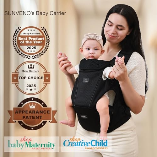 SUNVENO hip-seat carrier provides even weight distribution for longer, more comfortable wear sessions.