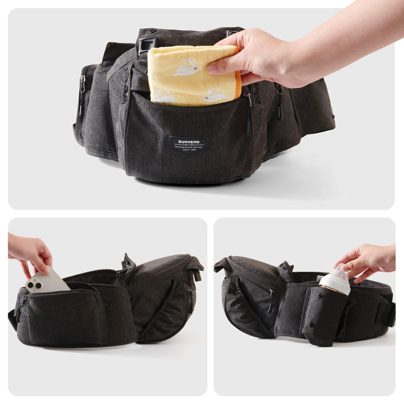 SUNVENO multiple storage pockets for diapers and essentials
