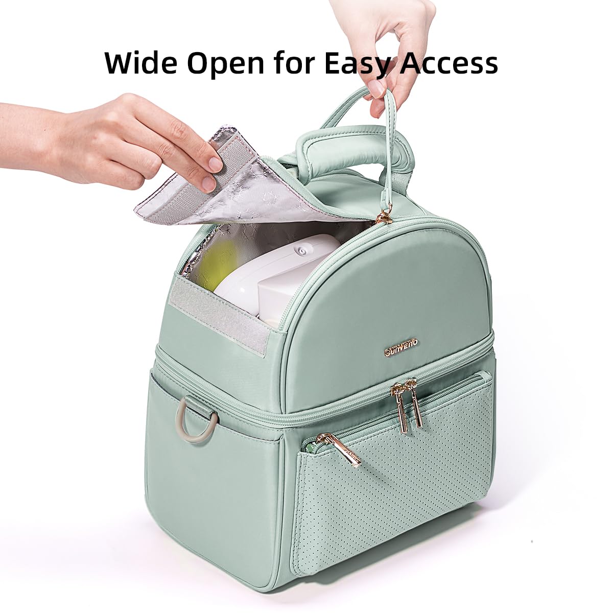 Sunveno water-resistant fabric tote, durable and easy to wipe clean.