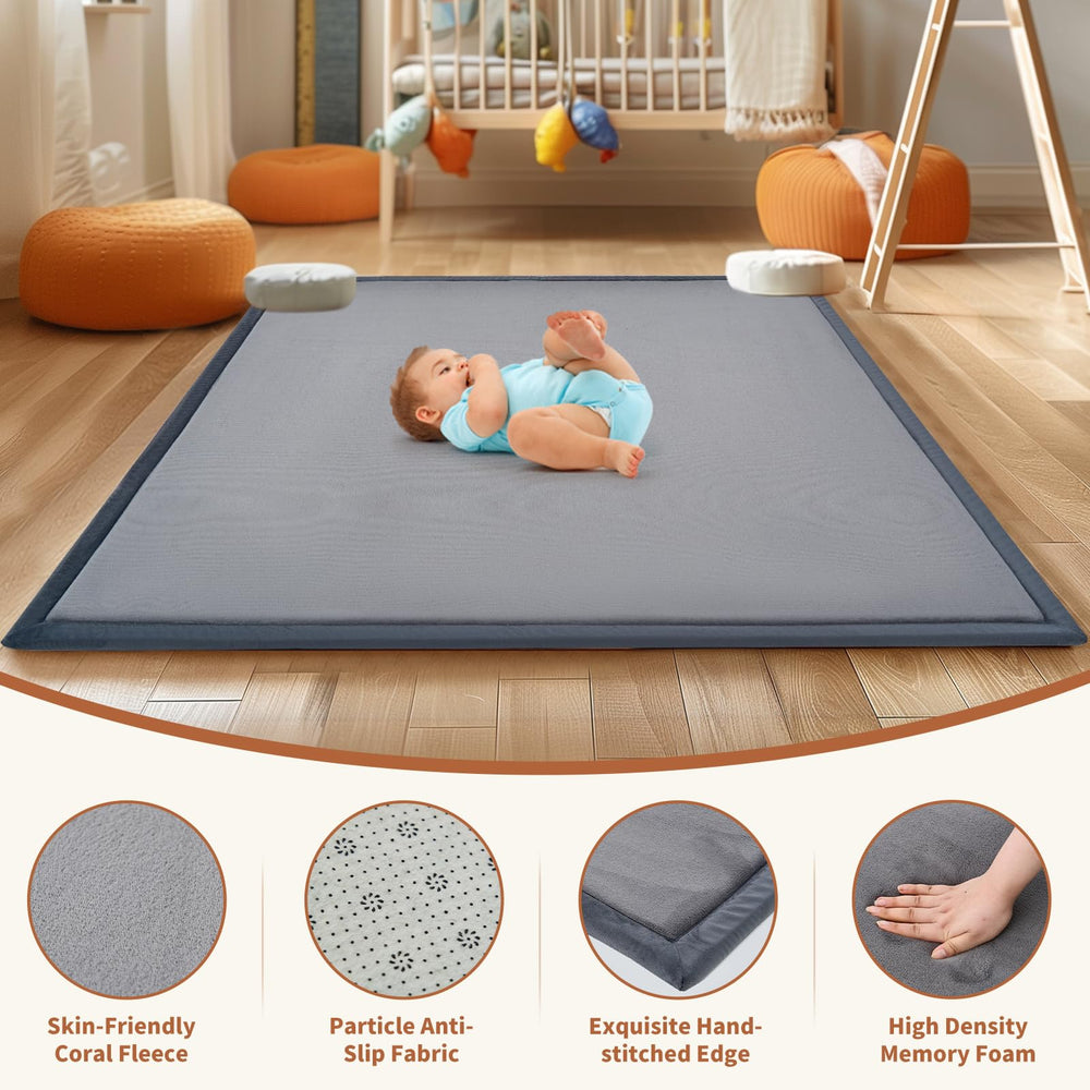SUNYRISY Baby Play Mat soft velvet surface feels gentle on baby's skin.
