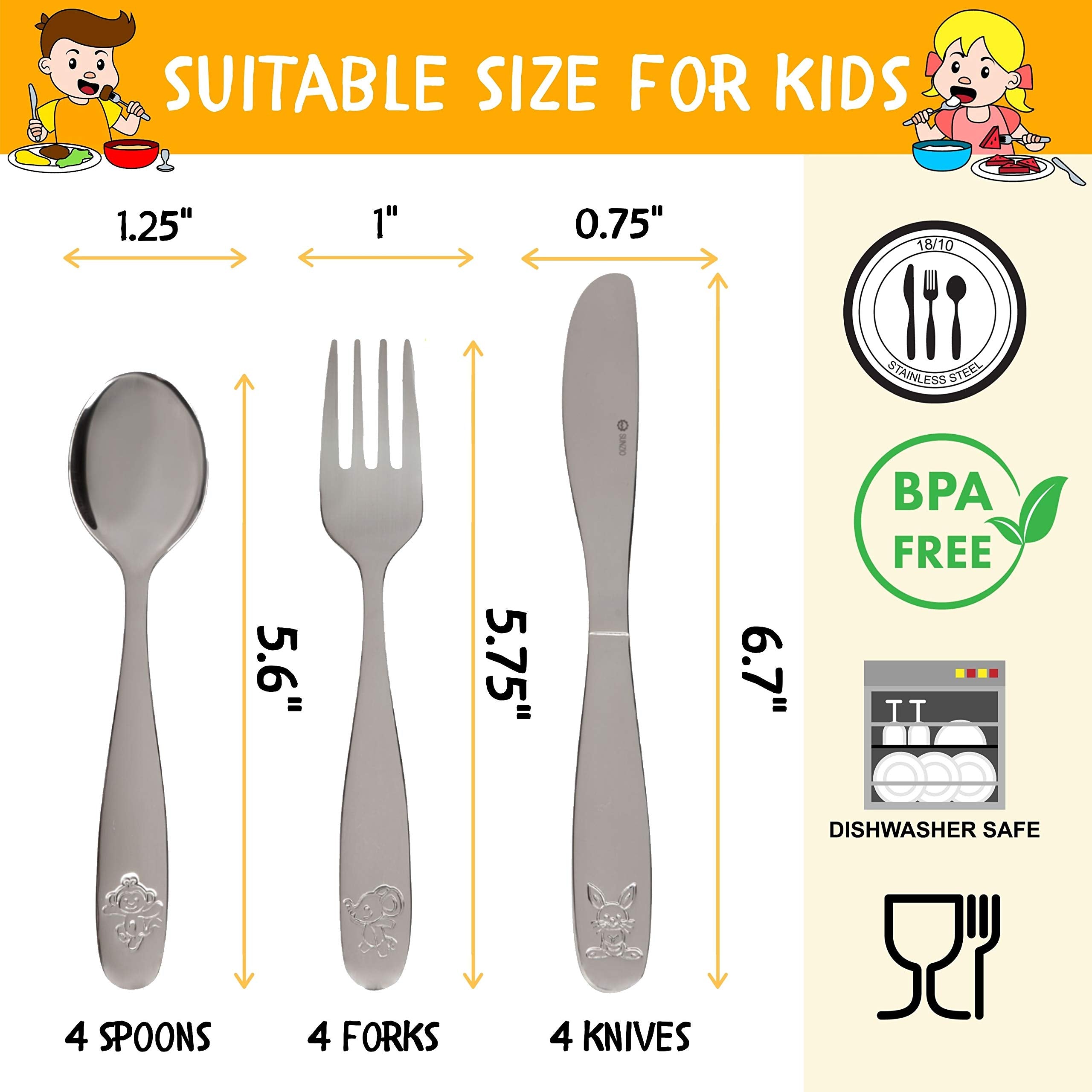 SunZio 18/10 stainless steel kids silverware is durable and rust resistant.