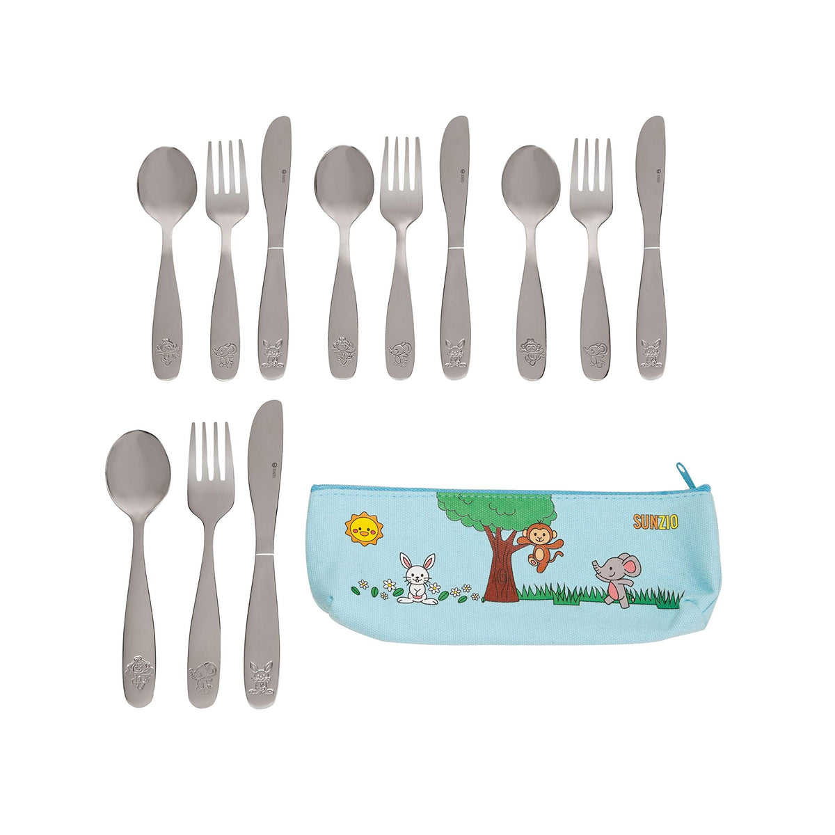 SunZio Kids Silverware Set with four forks for easy toddler feeding.