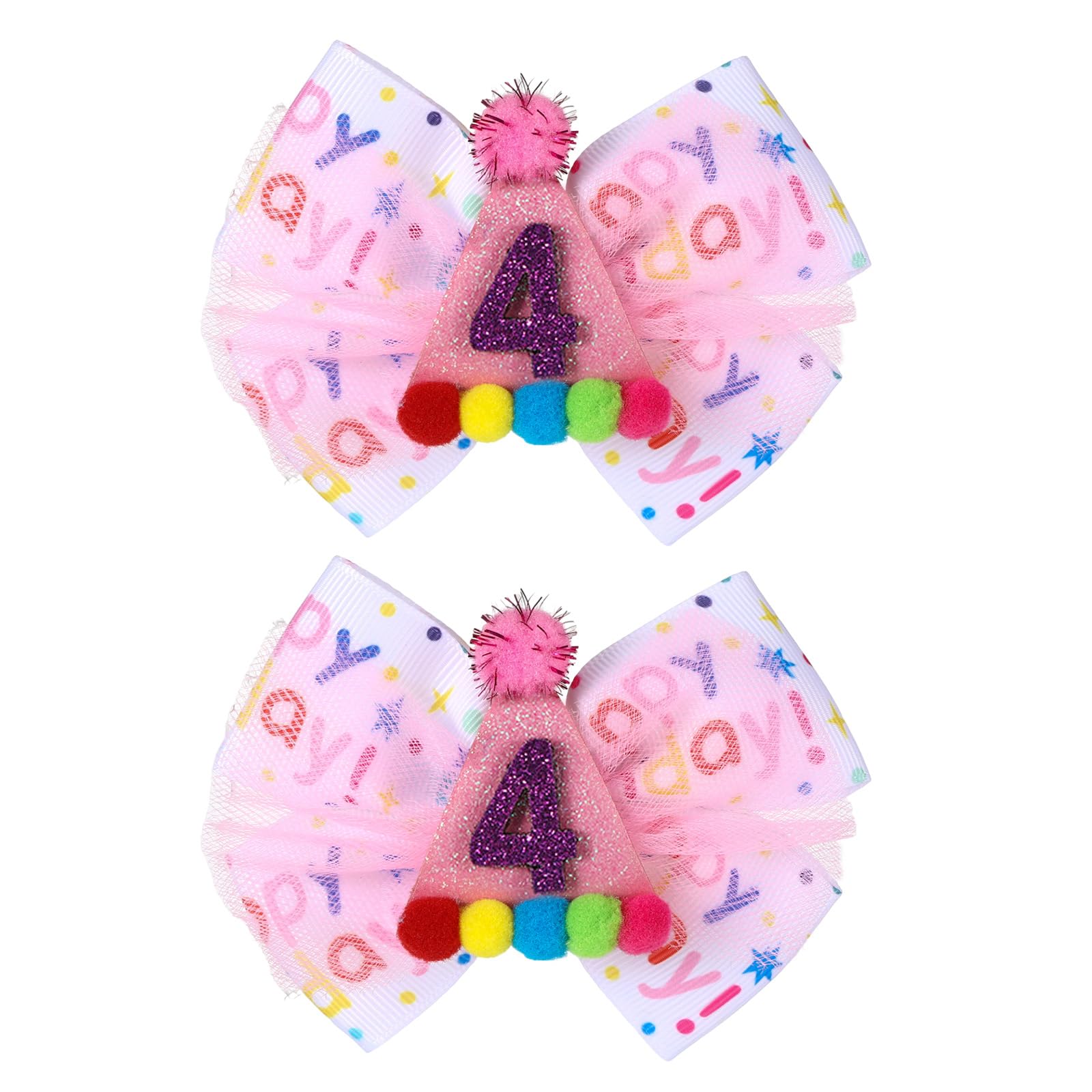 Suohheh birthday hair bow pink layered design with pom-poms for party photos.