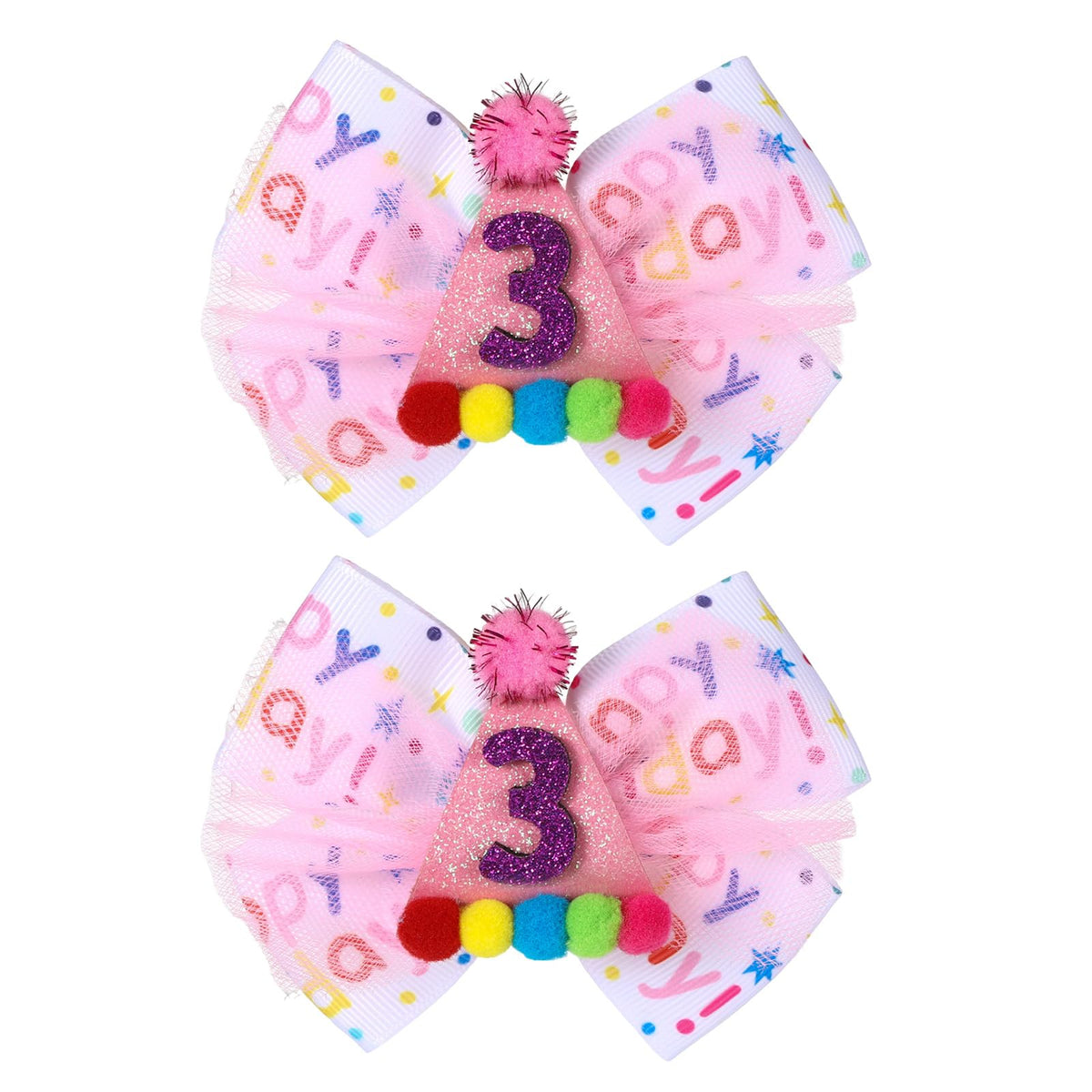 Suohheh birthday hair bow pink layered two layer design for cute party photos
